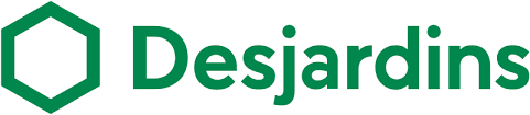 Desjardins logo featuring green hexagon and san serif font.