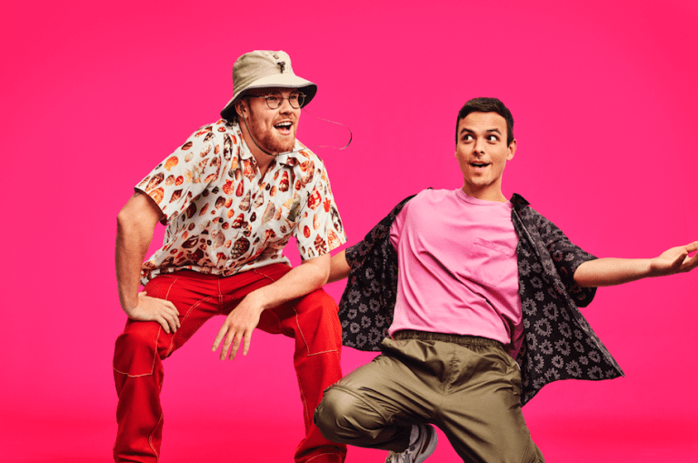 AsapSCIENCE duo Greg Brown and Mitchell Moffit against pink background
